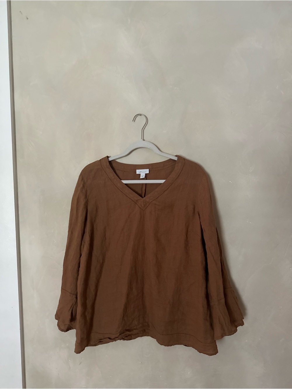 J Jill 100% Linen Boho Peasant Top Brown Size Medium